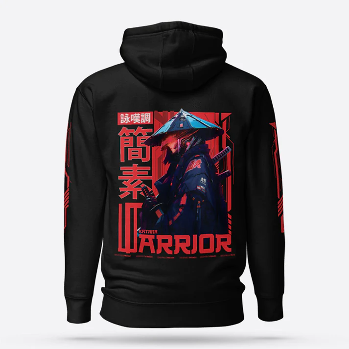 Techno Katana Warrior Pullover Black Graphic Hoodie Premium by GoatApparels.co
